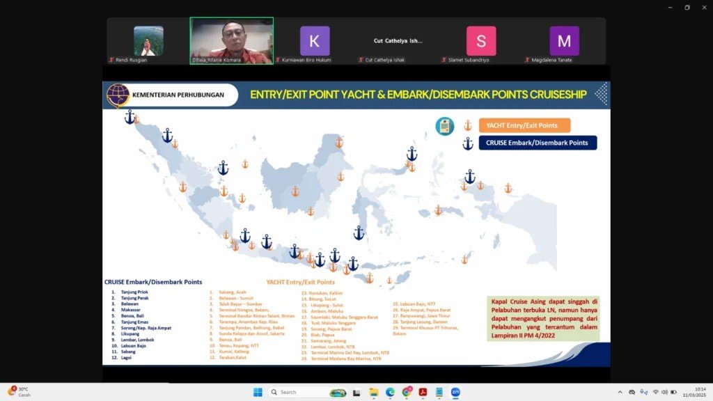 Rapat Koordinasi Revisi Peraturan Menteri Perhubungan Nomor 4 Tahun 2022 tentang Pelayanan Kapal Wisata (Yacht) Asing dan Kapal Pesiar (Cruiseship) Asing di Perairan Indonesia